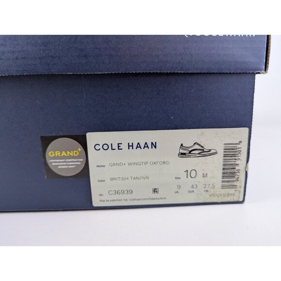 Cole Haan Grand+ Wingtip Leather Oxford British Tan Dress Shoe Men\'s Size 10 NIB main image 4